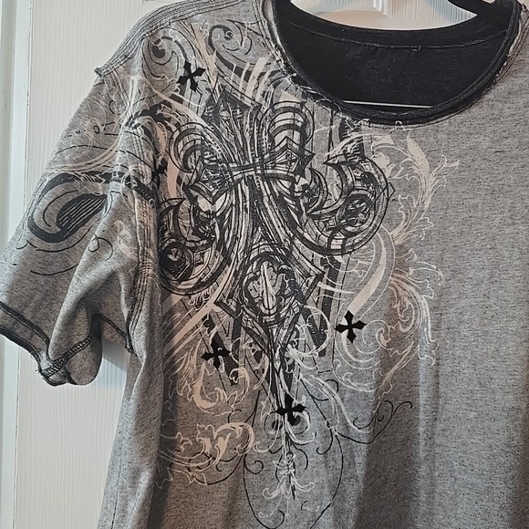 Affliction Graphic T-Shirt Size L Gray Double Sided Short Sleeve Y2K Distressed - Picture 2 of 7